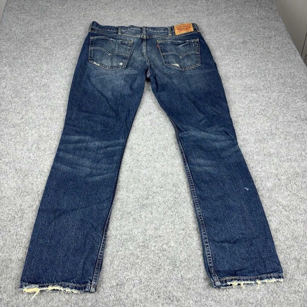Levi's 511 Slim Fit Jeans Men's 38x32 Blue Distressed Ripped Dark Wash Denim EUC